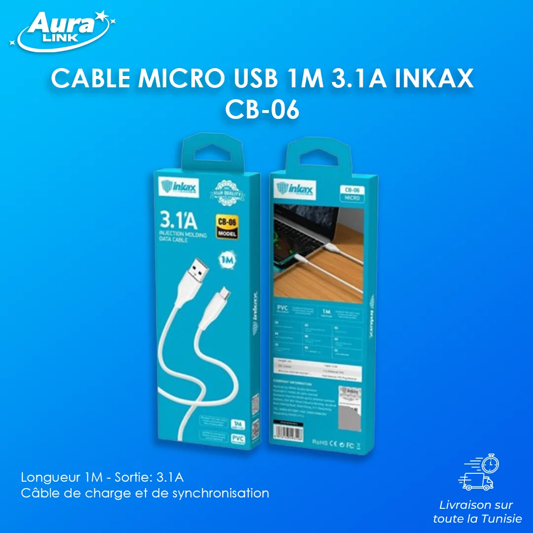 CABLE MICRO USB 1M 3.1A INKAX CB-06