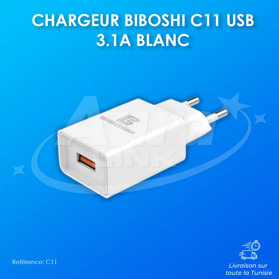 CHARGEUR BIBOSHI C11 USB 3.1A BLANC Micro