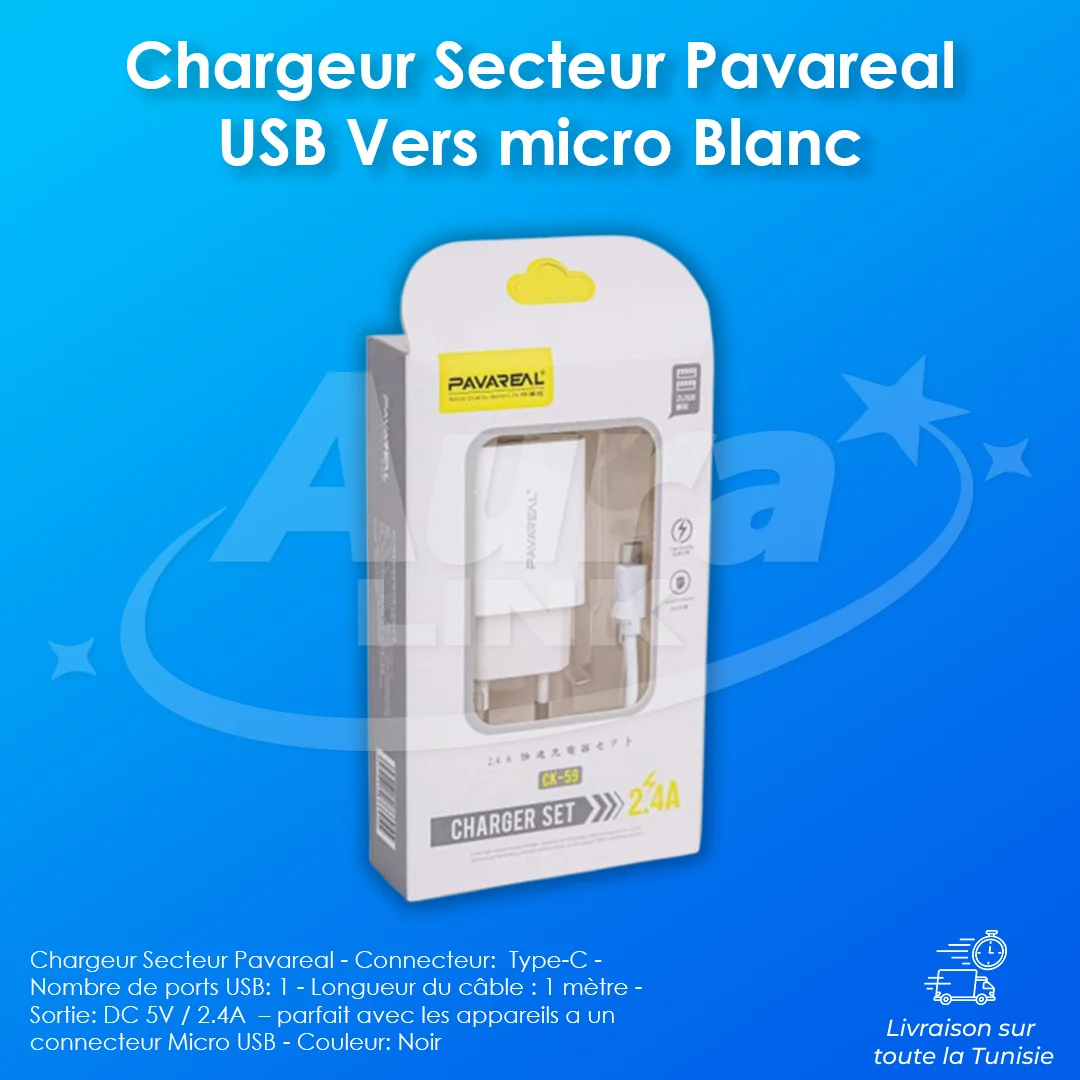 Chargeur Secteur Pavareal CK57 USB Vers micro Blanc