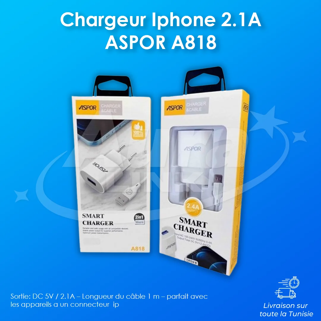 Chargeur Iphone  2.1A ASPOR A818