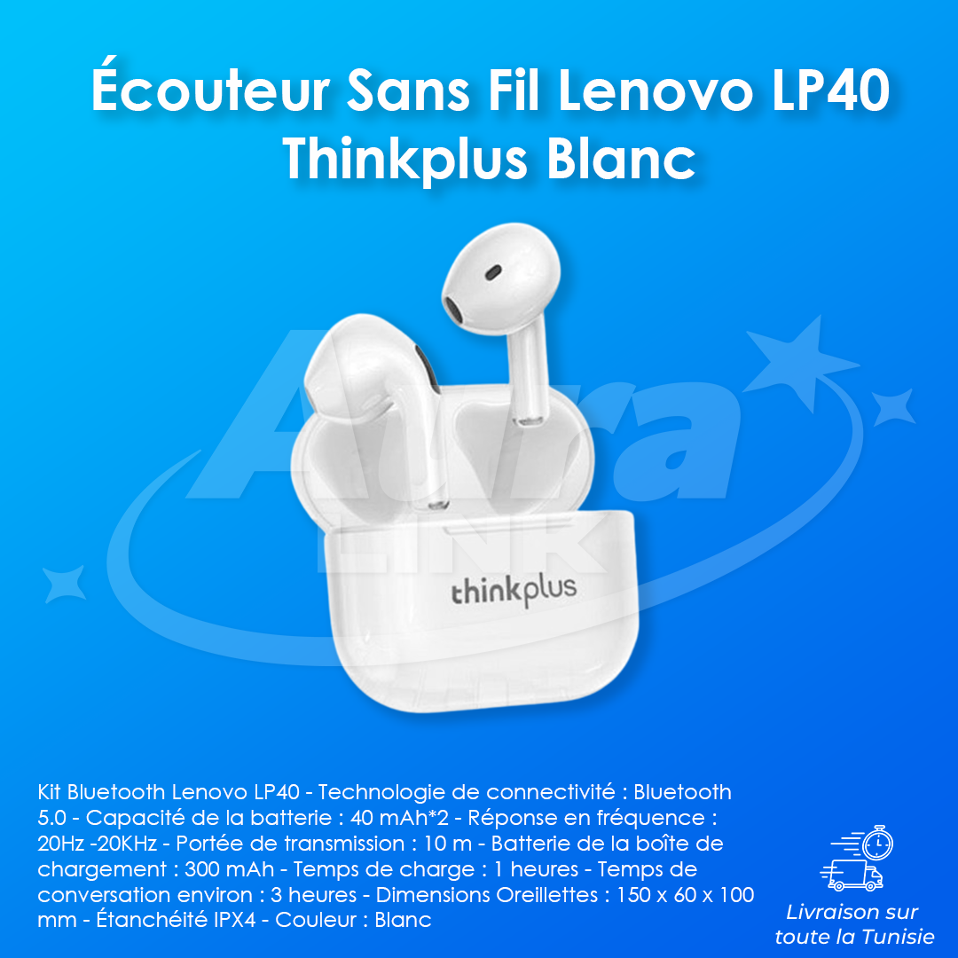 Écouteur Sans Fil Lenovo LP40 Thinkplus Blanc